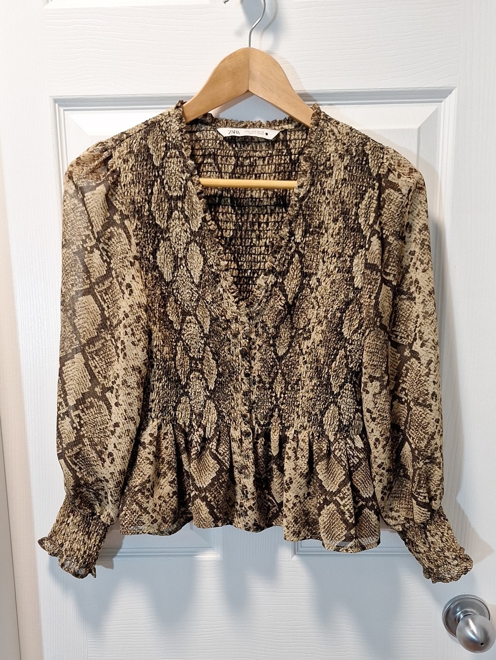 ZARA Snake Print Blouse with Peplum.